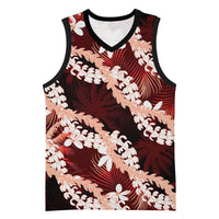 Puakenikeni Maile Lei Basketball Jersey Frangipani Red Tropical Leaves