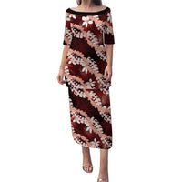 Puakenikeni Maile Lei Family Matching Puletasi and Hawaiian Shirt Frangipani Red Tropical Leaves LT01 Mom's Dress Red - Polynesian Pride