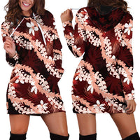 Puakenikeni Maile Lei Hoodie Dress Frangipani Red Tropical Leaves LT01 - Polynesian Pride