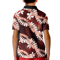 Puakenikeni Maile Lei Kid Polo Shirt Frangipani Red Tropical Leaves LT01 - Polynesian Pride