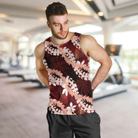 Puakenikeni Maile Lei Men Tank Top Frangipani Red Tropical Leaves