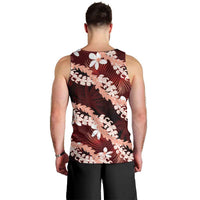 Puakenikeni Maile Lei Men Tank Top Frangipani Red Tropical Leaves