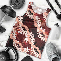 Puakenikeni Maile Lei Men Tank Top Frangipani Red Tropical Leaves