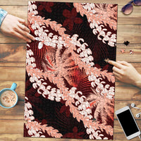 Puakenikeni Maile Lei Puzzle Frangipani Red Tropical Leaves