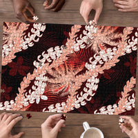 Puakenikeni Maile Lei Puzzle Frangipani Red Tropical Leaves