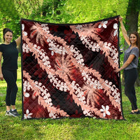 Puakenikeni Maile Lei Quilt Frangipani Red Tropical Leaves