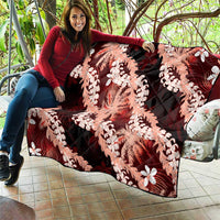 Puakenikeni Maile Lei Quilt Frangipani Red Tropical Leaves