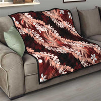 Puakenikeni Maile Lei Quilt Frangipani Red Tropical Leaves