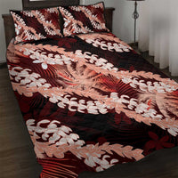 Puakenikeni Maile Lei Quilt Bed Set Frangipani Red Tropical Leaves