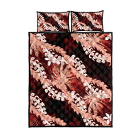 Puakenikeni Maile Lei Quilt Bed Set Frangipani Red Tropical Leaves