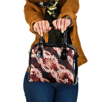 Puakenikeni Maile Lei Shoulder Handbag Frangipani Red Tropical Leaves