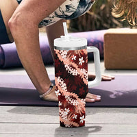 Puakenikeni Maile Lei Tumbler With Handle Frangipani Red Tropical Leaves