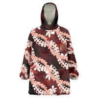Puakenikeni Maile Lei Wearable Blanket Hoodie Frangipani Red Tropical Leaves LT01 One Size Red - Polynesian Pride
