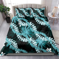 Puakenikeni Maile Lei Bedding Set Frangipani Turquoise Tropical Leaves