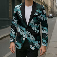 Puakenikeni Maile Lei Blazer Frangipani Turquoise Tropical Leaves