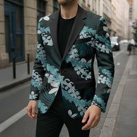 Puakenikeni Maile Lei Blazer Frangipani Turquoise Tropical Leaves