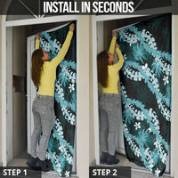 Puakenikeni Maile Lei Door Cover Frangipani Turquoise Tropical Leaves LT01 - Polynesian Pride