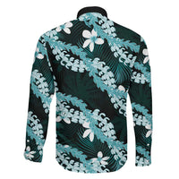 Puakenikeni Maile Lei Family Matching Off Shoulder Short Dress and Hawaiian Shirt Frangipani Turquoise Tropical Leaves LT01 - Polynesian Pride
