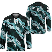 Puakenikeni Maile Lei Hockey Jersey Frangipani Turquoise Tropical Leaves LT01 - Polynesian Pride