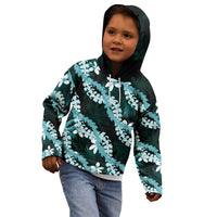 Puakenikeni Maile Lei Kid Hoodie Frangipani Turquoise Tropical Leaves LT01 - Polynesian Pride