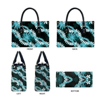 Puakenikeni Maile Lei Leather Bag Frangipani Turquoise Tropical Leaves