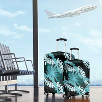 Puakenikeni Maile Lei Luggage Cover Frangipani Turquoise Tropical Leaves LT01 - Polynesian Pride