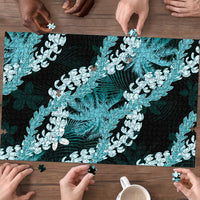 Puakenikeni Maile Lei Puzzle Frangipani Turquoise Tropical Leaves