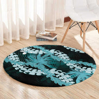 Puakenikeni Maile Lei Round Carpet Frangipani Turquoise Tropical Leaves