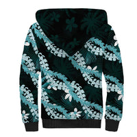 Puakenikeni Maile Lei Sherpa Hoodie Frangipani Turquoise Tropical Leaves