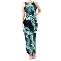 Puakenikeni Maile Lei Tank Maxi Dress Frangipani Turquoise Tropical Leaves