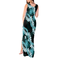 Puakenikeni Maile Lei Tank Maxi Dress Frangipani Turquoise Tropical Leaves