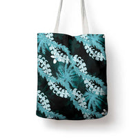 Puakenikeni Maile Lei Tote Bag Frangipani Turquoise Tropical Leaves