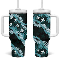 Puakenikeni Maile Lei Tumbler With Handle Frangipani Turquoise Tropical Leaves