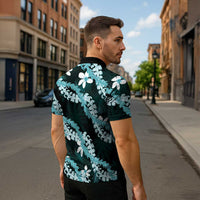 Puakenikeni Maile Lei Zipper Polo Shirt Frangipani Turquoise Tropical Leaves LT01 - Polynesian Pride