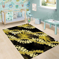 Puakenikeni Maile Lei Area Rug Frangipani Yellow Tropical Leaves