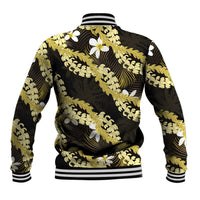 Puakenikeni Maile Lei Baseball Jacket Frangipani Yellow Tropical Leaves