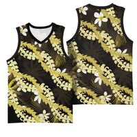 Puakenikeni Maile Lei Basketball Jersey Frangipani Yellow Tropical Leaves