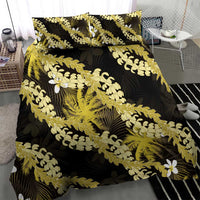 Puakenikeni Maile Lei Bedding Set Frangipani Yellow Tropical Leaves
