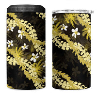Puakenikeni Maile Lei 4 in 1 Can Cooler Tumbler Frangipani Yellow Tropical Leaves LT01 One Size: 16 oz Yellow - Polynesian Pride