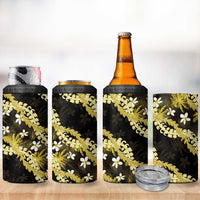 Puakenikeni Maile Lei 4 in 1 Can Cooler Tumbler Frangipani Yellow Tropical Leaves LT01 - Polynesian Pride