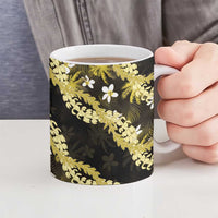 Puakenikeni Maile Lei Ceramic Mug Frangipani Yellow Tropical Leaves
