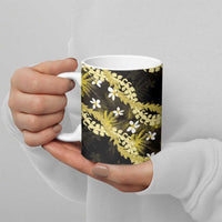 Puakenikeni Maile Lei Ceramic Mug Frangipani Yellow Tropical Leaves