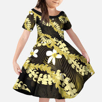 Puakenikeni Maile Lei Family Matching Mermaid Dress and Hawaiian Shirt Frangipani Yellow Tropical Leaves LT01 Daughter's Dress Yellow - Polynesian Pride