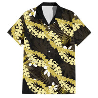Puakenikeni Maile Lei Family Matching Short Sleeve Bodycon Dress and Hawaiian Shirt Frangipani Yellow Tropical Leaves LT01 Dad's Shirt - Short Sleeve Yellow - Polynesian Pride