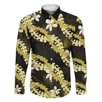 Puakenikeni Maile Lei Family Matching Tank Maxi Dress and Hawaiian Shirt Frangipani Yellow Tropical Leaves LT01 Dad's Shirt - Long Sleeve Yellow - Polynesian Pride