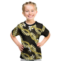 Puakenikeni Maile Lei Kid T Shirt Frangipani Yellow Tropical Leaves LT01 Yellow - Polynesian Pride