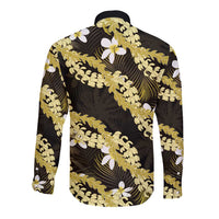 Puakenikeni Maile Lei Long Sleeve Button Shirt Frangipani Yellow Tropical Leaves