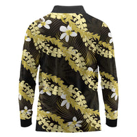 Puakenikeni Maile Lei Long Sleeve Polo Shirt Frangipani Yellow Tropical Leaves LT01 - Polynesian Pride