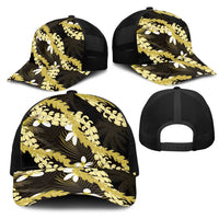Puakenikeni Maile Lei Mesh Trucker Cap Frangipani Yellow Tropical Leaves LT01 - Polynesian Pride