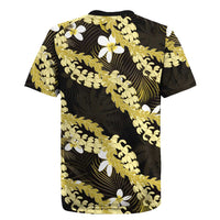 Puakenikeni Maile Lei Rugby Jersey Frangipani Yellow Tropical Leaves